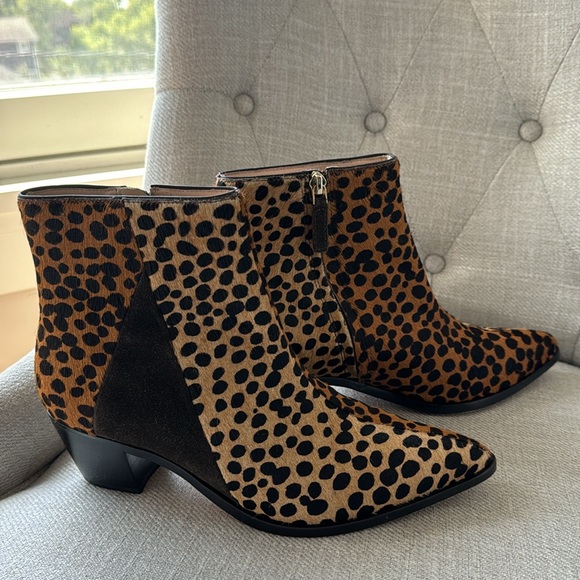 $550 Ulla Johnson Lola Leopard Stiletto Ankle Boots Calf hair Pointed Toe Size 7 - Picture 4 of 8